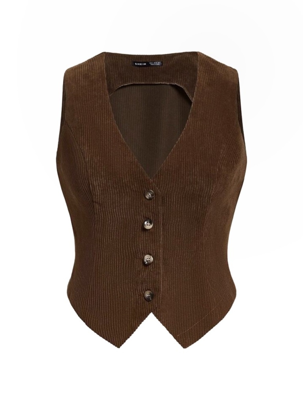 SHEIN Brown Corduroy 4 Button-Front Vest Top Size Small